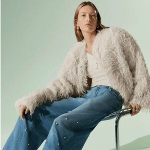 Scoop Cream Whispy Faux Fur Jacket, Size Medium